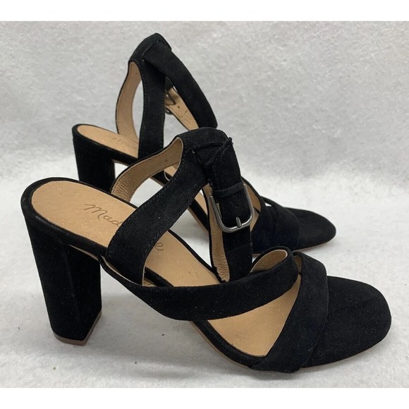 Madewell Sandal Shoes Womens Size 9 Strappy Black Suede Heels Party Church AE243 - Picture 2 of 15